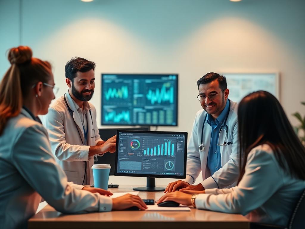 Equipe iHealth analisando dados clínicos